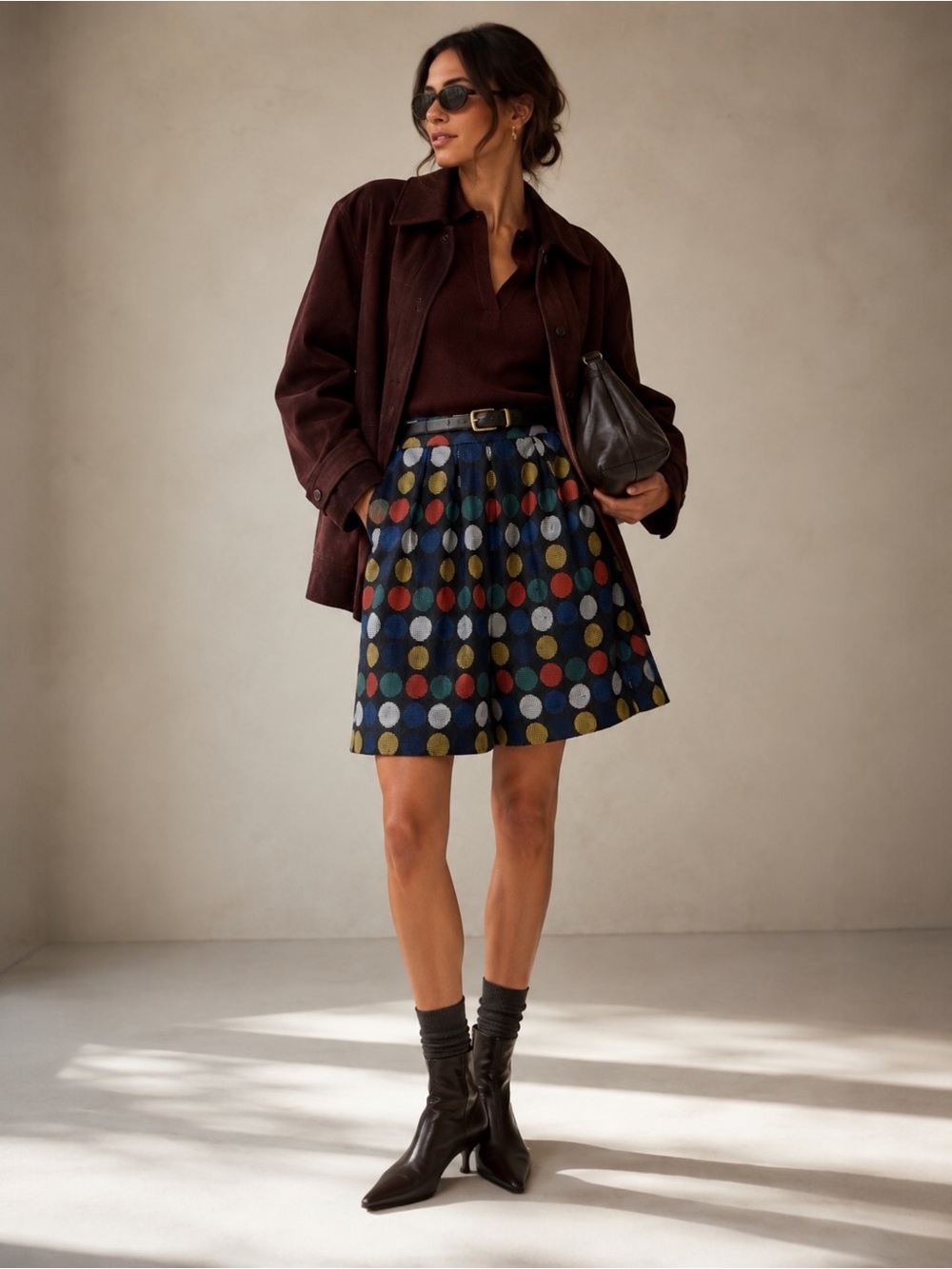 Hutch Anthropologie Jacquard Polka Dot Pleated Skirt Petite 4P Eclectic Grandpa